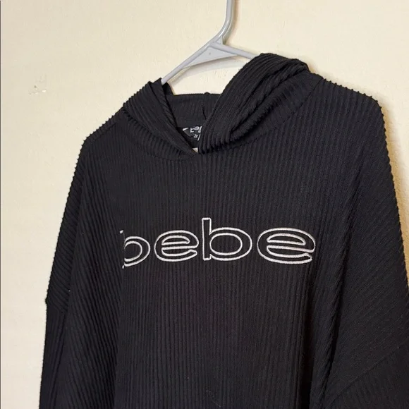 Bebe Black Ribbed lightweight Hoodie, NWT - Picture 4 of 6